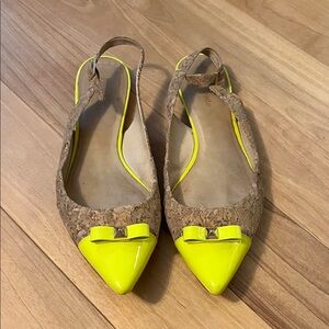 Kate Spade Neon Yellow and Tan Slingback Flats